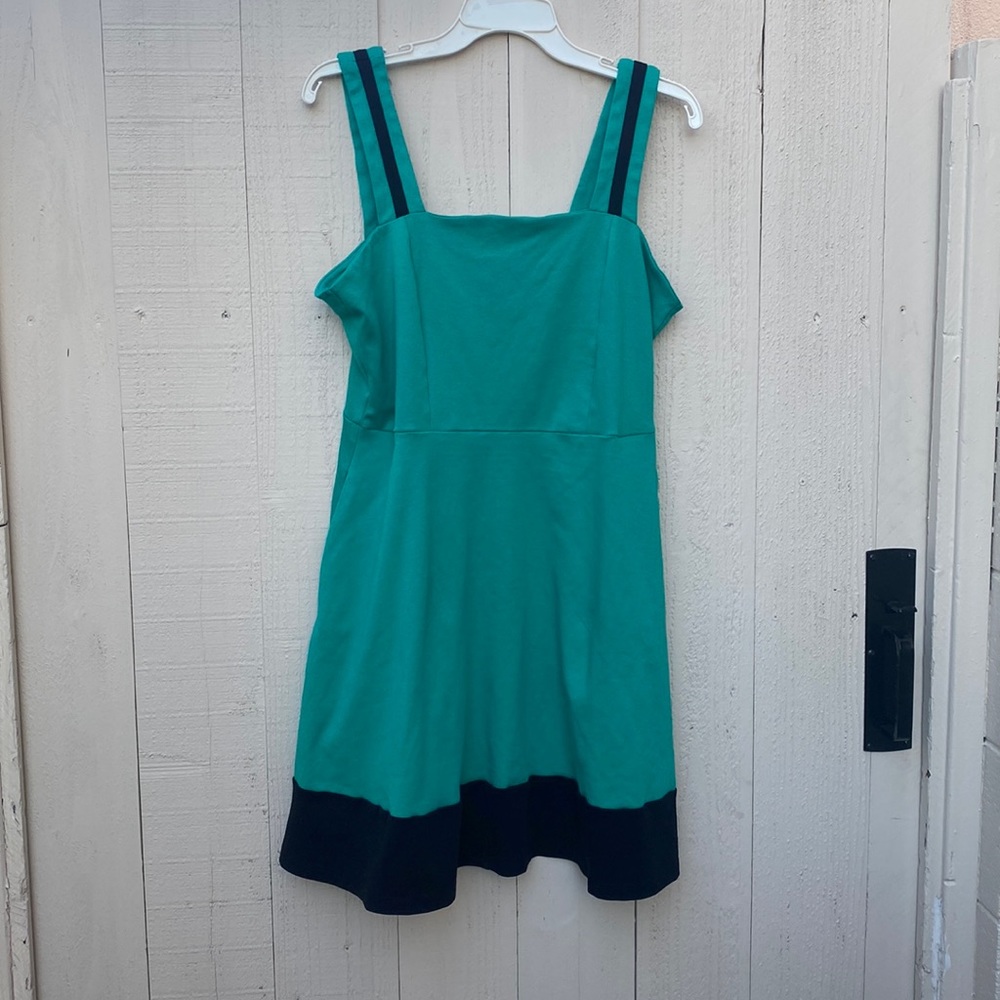 New York & Company Green with Black Accents Dress